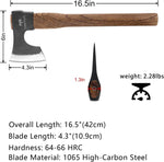 16.5" Camping Hatchet Axe, with Beech Wood Handle and 1065 High Carbon Steel Blade for Wood Cutting Outdoor Use
