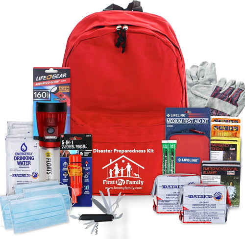 First My Family All-In-One Premium 2-Person Emergency Survival Kit | Hurricane & Earthquake Preparedness Supplies | Disaster Backpack with 72-Hour Survival Gear, First Aid, and More | PrepWiseGear