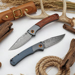 Damascus Steel Folding Knife ? Handmade EDC Pocket Knife with Wooden/G10 Handle for Camping & Outdoor | PrepWiseGear