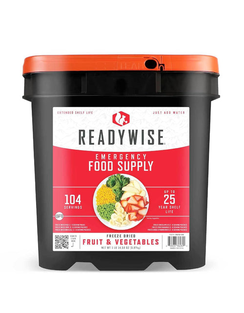 Emergency Food Supply - 104 Servings Freeze Dried Fruit and Vegetables Bucket, Protein Meals, Camping Essentials for Survival Food, Disaster Prepping Supplies, up to 25 Year Shelf Life | PrepWiseGear
