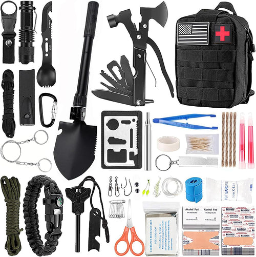 Survival Kit and First Aid Kit, 138 Pcs Survival Gear and Equipment with Molle Pouch, Camping Accessories, Gifts for Men Women Outdoor Fishing Hunting Camping | PrepWiseGear