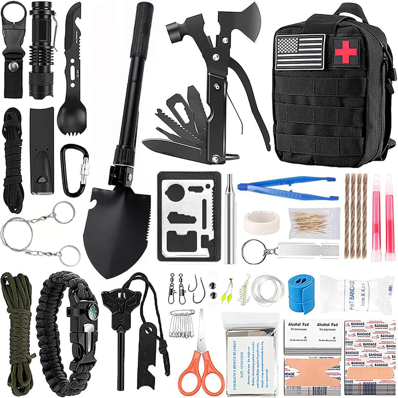 Survival Kit and First Aid Kit, 138 Pcs Survival Gear and Equipment with Molle Pouch, Camping Accessories, Gifts for Men Women Outdoor Fishing Hunting Camping | PrepWiseGear