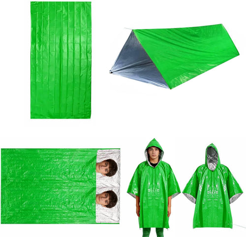 5Pcs Survival Kit Portable Survival Tents and Shelters Camping Emergency Blankets 2 Person Sleeping Bags Rain Ponchos for Adults Bulk for Outdoor Hiking,First Aid | PrepWiseGear