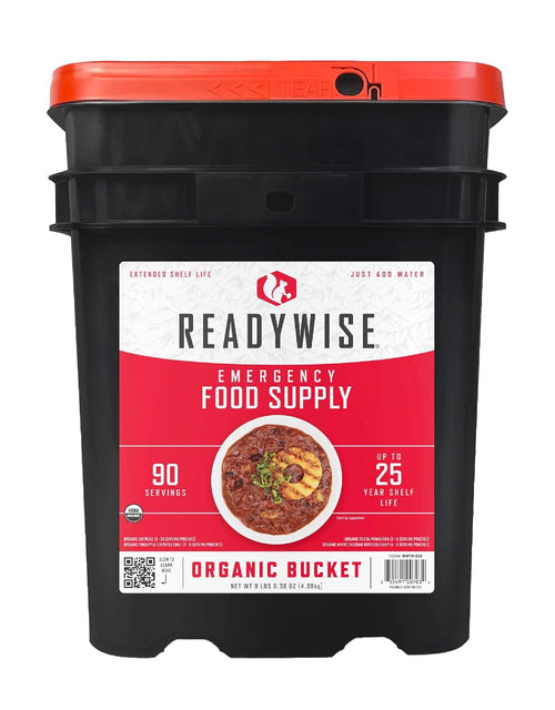 Emergency Food Supply - 90 Servings Organic Bucket, Protein Meals, Dehydrated & Freeze Dried Survival Food for Backpacking, Camping Essentials & Prepping Supplies, up to 25 Year Shelf Life | PrepWiseGear