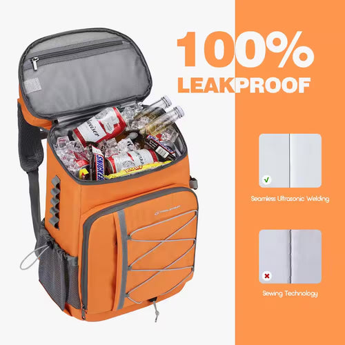 32 L. Leakproof Soft Backpack Cooler Bag for Camping Hiking, Orange | PrepWiseGear