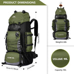 90L Hiking Backpack, Waterproof Camping Bag with Rain Cover, Lightweight Backpacking Back Pack