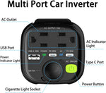 150W True Power Car Inverter Cup Holder, 6-In-1 DC 12V to 110V Converter with Dual AC Outlets, USB-C Fast Charging, Cigarette Lighter Socket & Car Charger - for Laptop, Phone, Tablet & Road Trips