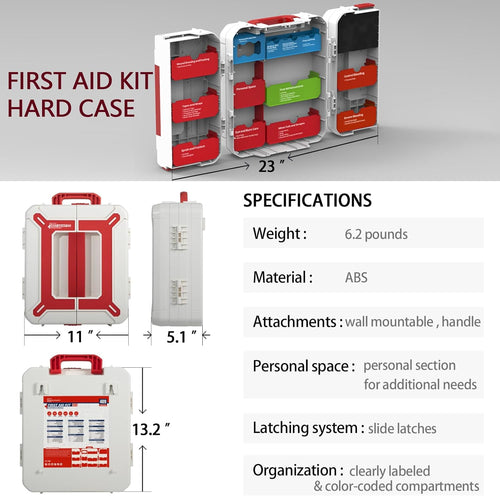 Large First Aid Kit for Business- Plastic Wall Mounted First Aid Box,Hard Case First Aid Kit, Emergency Kit for Car,Home,Offices - 408 Piece | PrepWiseGear
