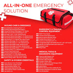 Fully Stocked EMT Trauma Bag – Tactical First Responder Medical Kit with Tourniquet, Vented Chest Seals, Hemostatic Gauze, Shears, Bandages & Bleeding Control Supplies – Red | PrepWiseGear