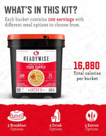 Emergency Food Supply - 100 Servings Favorites Bucket, Protein Meals, Dehydrated & Freeze Dried Survival Food, Backpacking, Camping Essentials & Prepping Supplies, up to 25 Year Shelf Life | PrepWiseGear