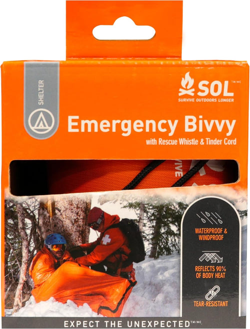 Survive Outdoors Longer 90% Emergency Bivvy - Comes with Survival Whistle & Tinder Paracord Drawstring - Add to Emergency Kit & Hiking Gear - Waterproof, Windproof & Tear-Resistant | PrepWiseGear
