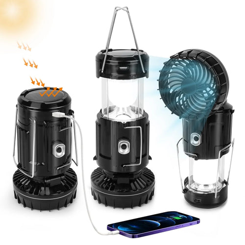 2024 Upgrade Solar Lantern Rechargeable Fan, Portable & Collapsible Lightweight LED Camping Lantern for Power Outages Flashlight Survival Kits for Outdoor Tent Emergency Essentials Cool Gifts for Men