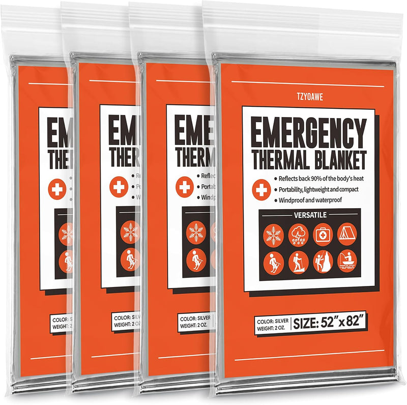Emergency Thermal Blankets,4 Pack,Space Mylar Blanket Survival Kit | PrepWiseGear