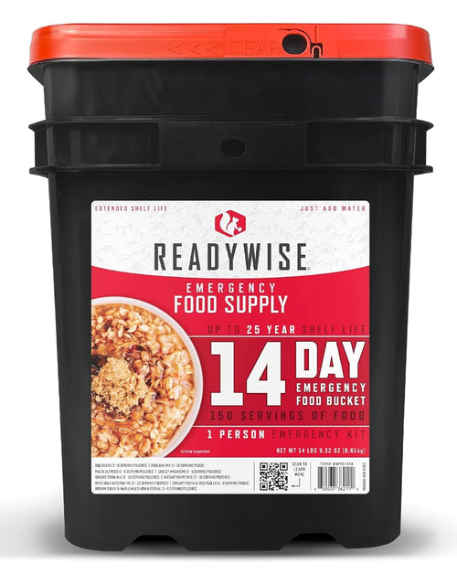 Emergency Food Supply - 14 Day, 150 Servings Emergency Freeze Dried Food Bucket, Protein Meals, Camping Essentials, Survival Kit, Disaster Prepping Supplies, up to 25 Year Shelf Life | PrepWiseGear
