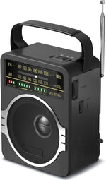 Portable AM FM Radio, Bluetooth 5.0 Radios 5 Watts Loud Speaker,Fm Radio Built-In Rechargeable Battery/Dc D*4 Cell Battery Operated & AC Power Plug in Wall Black