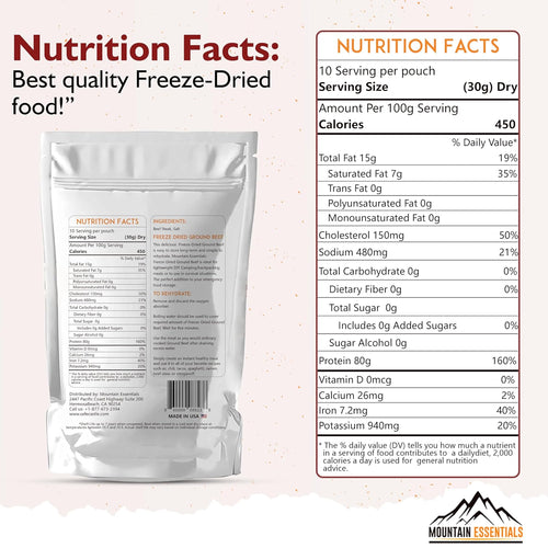 Freeze-Dried Ground Beef – Pre-Cooked and Ready-To-Eat Hamburger Meat | Everyday Meal Prep, Emergency Food Supply, Camping and Survival Food | 10 Servings per Pouch | Made in USA | 7-Year Shelf Life | Pack of 1 | PrepWiseGear