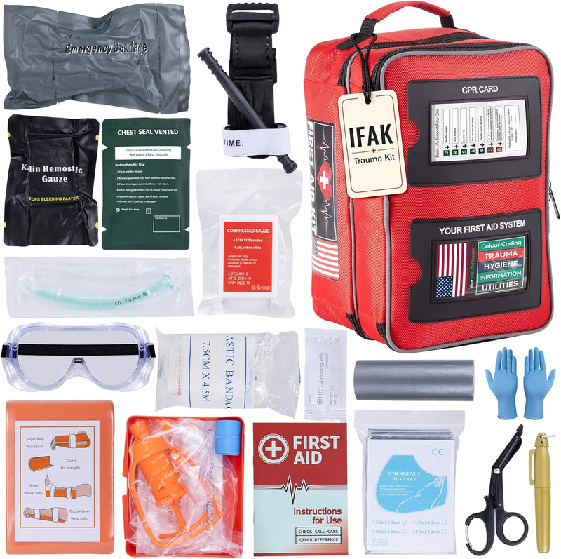 IFAK Trauma Kit 18Pcs, Tactical First Aid Kit with Venom Extractor & Emergency Blanket, Trauma Kit Combat Pack for Trauma Wound Care, Gunshot, Outdoor, Hiking, Car & Camping | PrepWiseGear