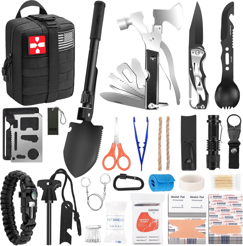 Gifts for Men Fathers Day Dad, Survival Kit, 150 PCS Survival Gear and Supplies Equipment with Trauma Bag, Molle Pouch Emergency Kit for Outdoor Camping, Hunting, Car, Home, Earthquake, Adventures | PrepWiseGear