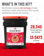 Emergency Food Supply - 120 Servings Breakfast Bucket, Freeze Dried & Dehydrated Meals, Survival Food Kit for Backpacking, Camping Essentials & Prepping Supplies, up to 25 Year Shelf Life