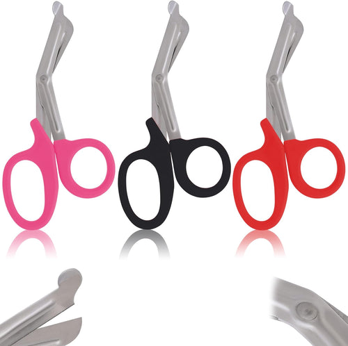 Set of 3 Pcs (Pink, Red, Black) Paramedic Utility Bandage Trauma 'Emt Ems Shears Scissors 5.5 Inch Stainless Steel, Nursing Scissors, Nurse Scissors, Emergency First Aid Scissors, 5.5"
