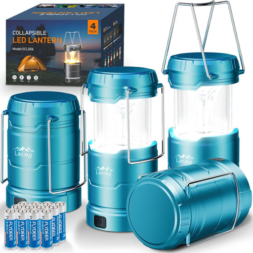 LED Camping Lantern for Power Outages, 3 Color Modes & Dimmable Battery Powered Lantern, IPX4 Waterproof & Collapsible, Lanterns Flashlight Survival Kits for Emergency Hurricane Hiking, 4 Pack