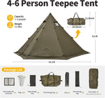 Ranch Fire Teepee Tent, Cold Weather Winter Hot Tent with Stove Jack, 4-6 Person Waterproof Windproof 4 Season Tents for Camping | PrepWiseGear