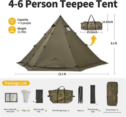 Ranch Fire Teepee Tent, Cold Weather Winter Hot Tent with Stove Jack, 4-6 Person Waterproof Windproof 4 Season Tents for Camping | PrepWiseGear