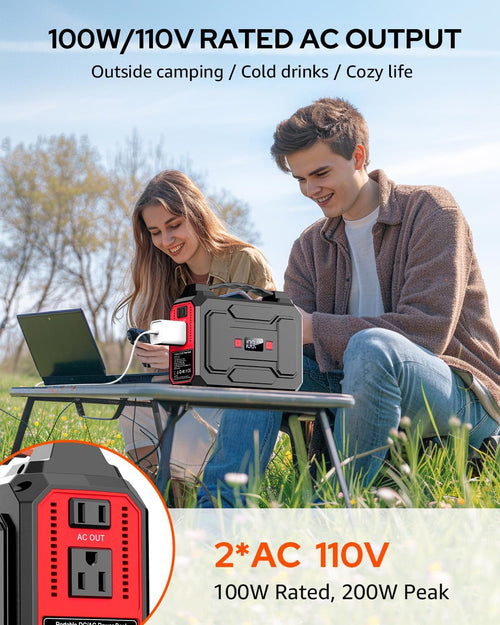 Portable Power Station Bank 146Wh 200W Peak(100W Rated), Solar Powered Power Bank with AC Outlet 110V for Camping, Solar Charger Power Bank Battery Pack 39600Mah for Home Outdoor Emergency | PrepWiseGear