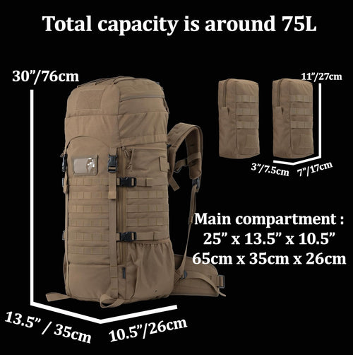 75L Tactical Backpack with Internal Frame, MOLLE, and Hydration System | PrepWiseGear