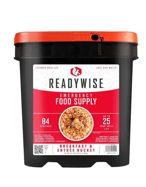 Emergency Food Supply - 84 Servings Breakfast & Entrée Bucket, Protein Meals, Dehydrated & Freeze Dried Food for Backpacking, Camping Essentials & Prepping Supplies, up to 25 Year Shelf Life | PrepWiseGear