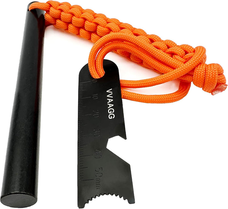 Flint and Steel Fire Starter Kit Survivor, 3/8" 1/2 Inch Ferro Rods and Magnesium Rods with Paracord Handle | PrepWiseGear
