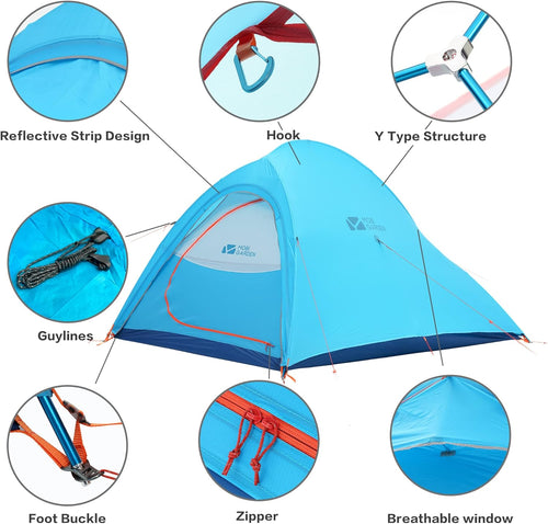Camping Tents 2 Person, Lightweight Backpacking Tent for Hiking and Biking, Waterproof, Packs Light and Compact 4.2Lb | PrepWiseGear
