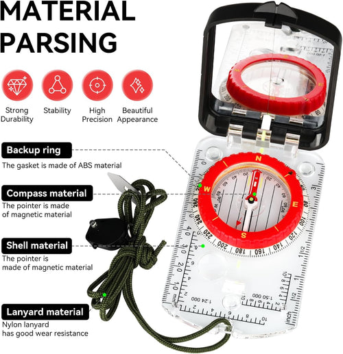 Compass Hiking Survival, Wilderness Survival Compass for Kids- Magnetic Gear Set Navigation Map- Backpacking Camping Hunting Survival | PrepWiseGear