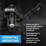Wearable LED Tactical Shoulder Light - 100-Lumen White LED - Weatherproof for Tactical Vest - Adjustable Focus Flashlight Mount Strap