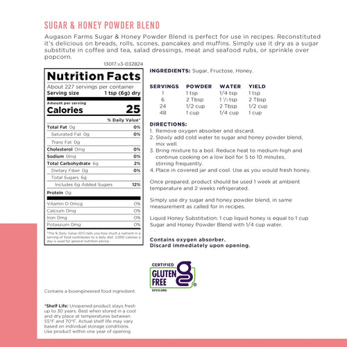 Sugar and Honey Powder Mix Can Emergency Food Supply, 227 Servings, 30 Year Shelf Life - Dry Honey and Sugar Powder Blend Sweetener for Baking and Cooking | PrepWiseGear