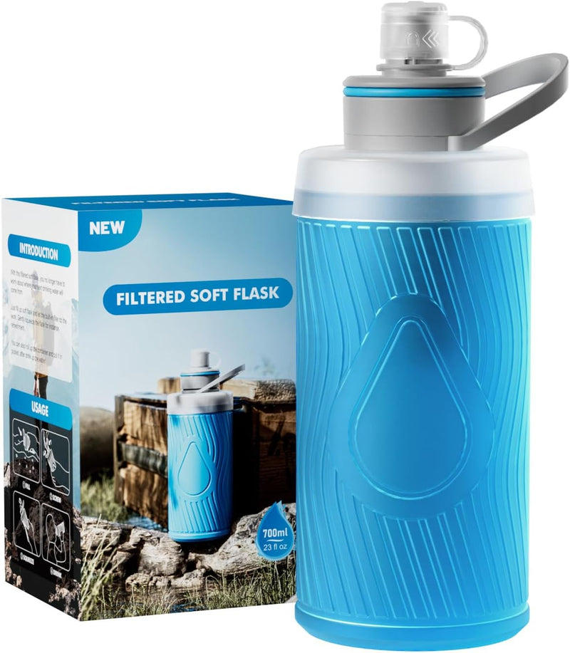 700Ml Collapsible Water Filter Bottle,Squeeze Water Filtered Bottle，Bpa-Free, Ultra Light Emergency Survival Water Filter，Perfect for Hiking, Backpacking, Camping | PrepWiseGear