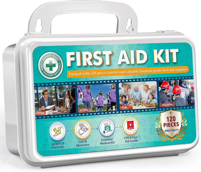 120 Pieces Hardcase First Aid Kit - First Aid Box Includes Instant Cold Pack, Emergency Blanket for Travel, Home, Office, Vehicle, Camping, Workplace & Outdoor | PrepWiseGear