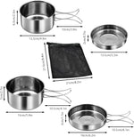 18/8 Stainless Steel Camping Cook Pot Set of 4 Pcs, Camping Messware Kit, Camping Cooking Set, Backpacking Camping Cookware, Picnic Camping Cooking Mess Kit