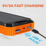 49800Mah Solar Power Bank Portable Solar Charger Built in 3 Cables and 5W Wireless Charger Power Bank,Built-In Super Bright Flashlight,Battery Pack Suitable for Outdoor Camping Hiking(Orange﻿) | PrepWiseGear