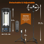 Camping Lights with Remote, 18000Mah Rechargeable Camping Lantern & LED Work Light, Detachable Tripod Stand up to 6.7 Ft, 3 Lamp Heads for Camping Essentials & Emergency, Black