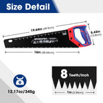 16-Inch Universal Handsaw with Non-Slip Comfortable Handle, Anti-Rust Wood Saw with Chip Removal Design, Heavy-Duty for Cutting Wood, Laminate, PVC
