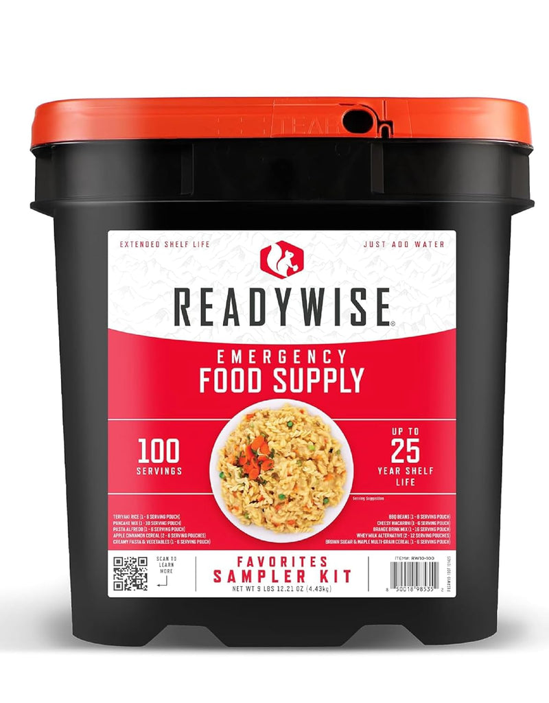Emergency Food Supply - 100 Servings Favorites Bucket, Protein Meals, Dehydrated & Freeze Dried Survival Food, Backpacking, Camping Essentials & Prepping Supplies, up to 25 Year Shelf Life | PrepWiseGear
