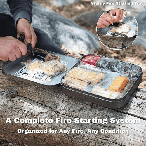 Tinferno Fire Starting Kit ? 100Pc Fire Starter for Campfires, Ferro Rod, Magnesium Flint, Char Cloth, Fatwood, Fire Kit, Camping, Bushcraft & Survival - Emergency Fire Starter Kit with Fire Tray
