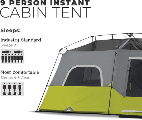Core 9 Person Instant Cabin Tent - 14' X 9', Green (40008) | PrepWiseGear