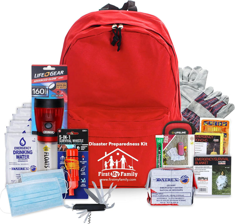 First My Family All-In-One Premium 1-Person, 72-Hour Bug Out Bag for Earthquakes, Floods, Tsunamis and Other Emergencies and Disasters. Be Safe, Be Prepared. | PrepWiseGear