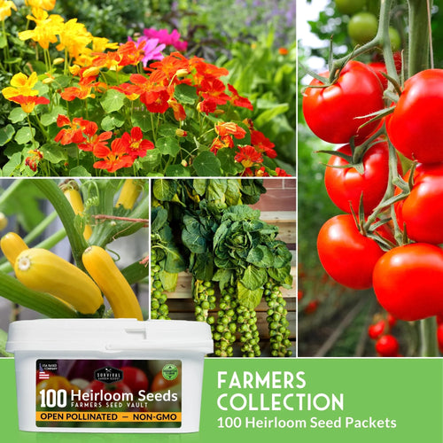 100 Pack Farmer Kit Vegetable Seeds - Non GMO Heirloom Full Sun Annual - Emergency Seed Bank Survival Gear | PrepWiseGear