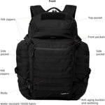 52L 1050D Airplane Approved Tactical Travel Backpack, Black | 17 Inch Gaming Laptop Compartment, Heavy Duty MOLLE 72 Hour Bug Out Bag, External Expandable Pocket | PrepWiseGear