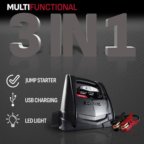 Automotive Portable Power Station and 600 Peak Amp Jump Starter with 12-Volt DC Outlet and LED Area Light