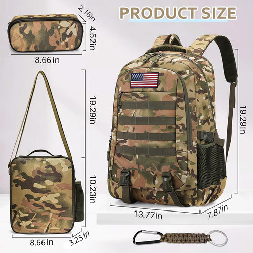 Camo Backpack for Boys Backpack for 19'' Students Bookbag for Boy Bookbag and Lunch Box Pencil Case 3 in 1 Set School Bags Children Kids Teens Elementary Middle High School Outdoor Camping
