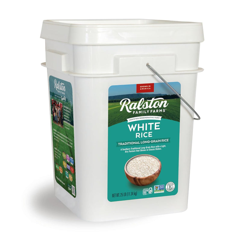 Traditional White Rice, 25 Lb Bucket - Long Grain, Non-Gmo, Gluten-Free - American Grown, Emergency Food Supply & High-Volume Pantry Staple | PrepWiseGear